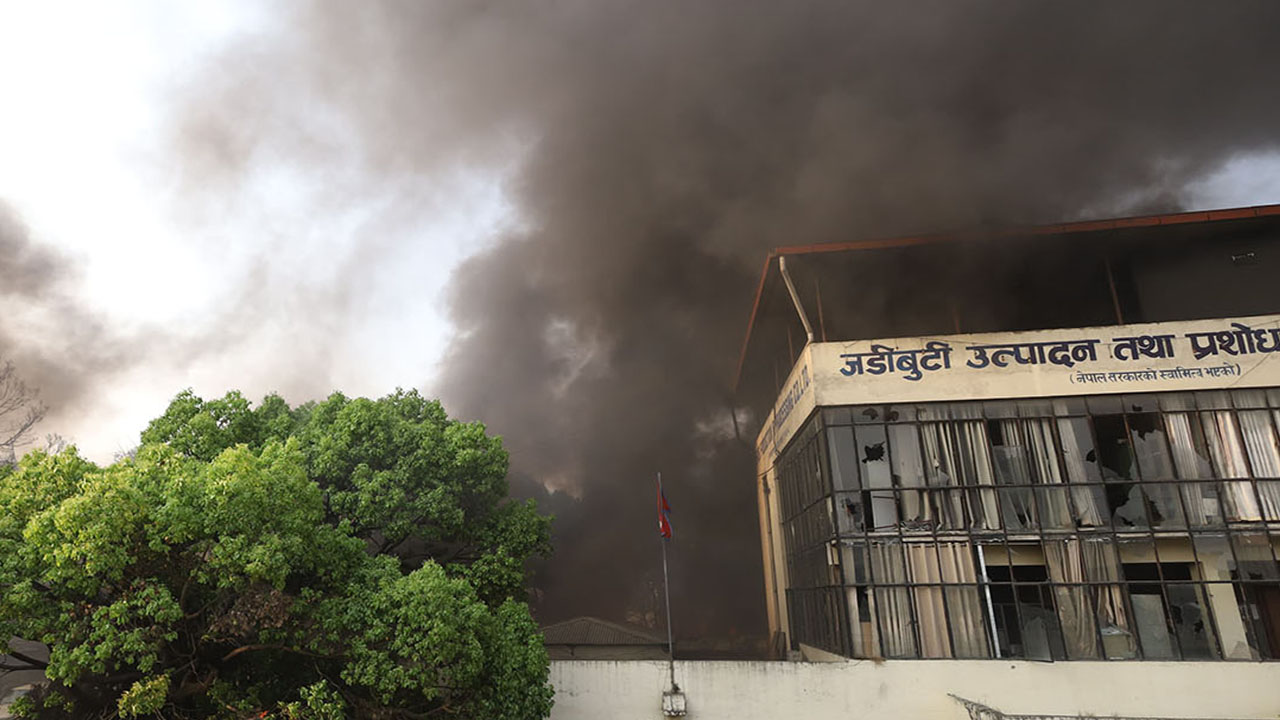कोटेश्वरस्थित जडीबुटी उद्योग कम्पनीमा राजावादीले लगाए आगो
